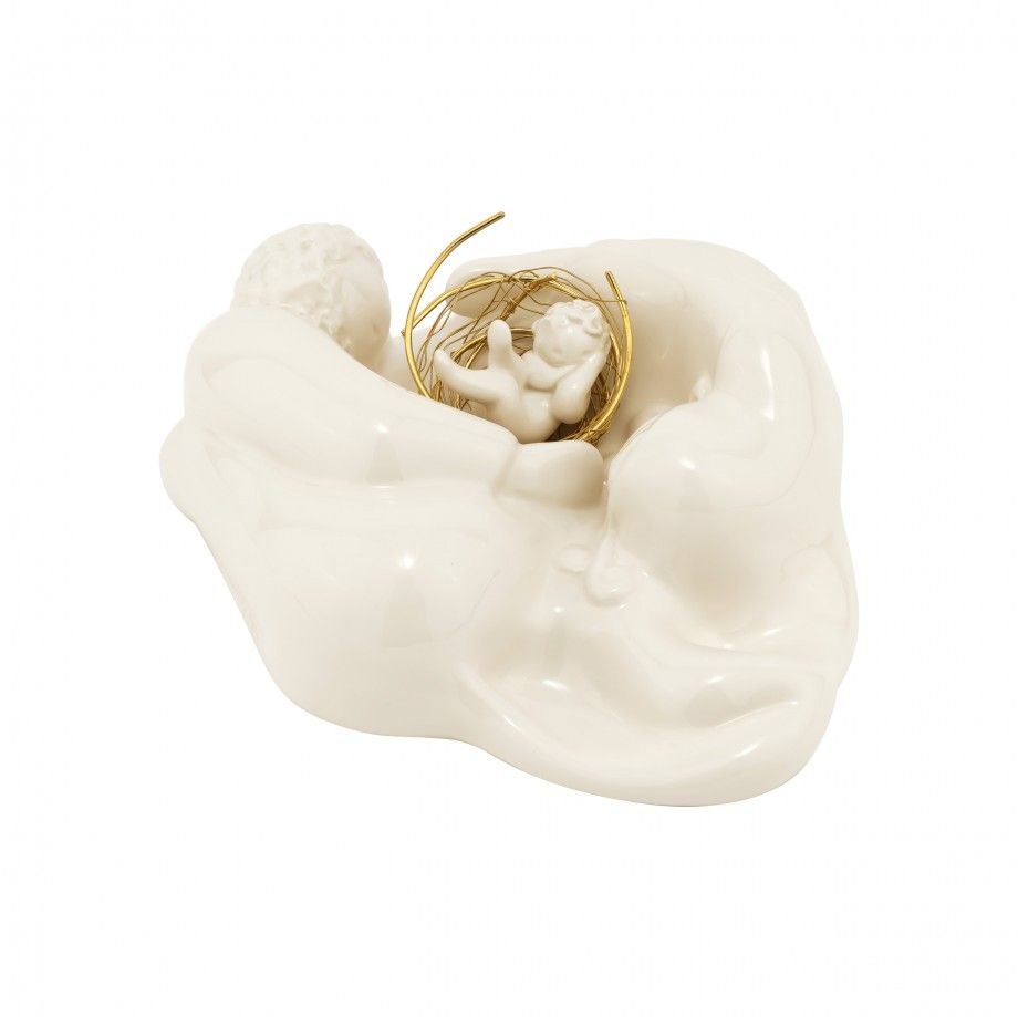 Carmo Joalheiros presépio decorativo de cerâmica mãos brancas segurando Menino Jesus com ornamento dourado