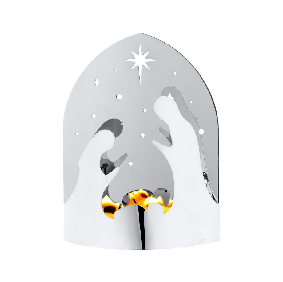 Carmo Joalheiros presépio decorativo Galileia em aço polido com silhuetas de Maria José e Menino Jesus