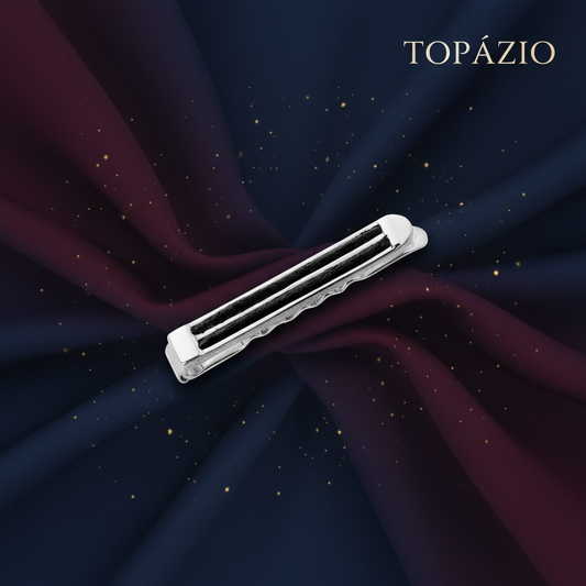 Banner Alfinete de Gravata Stripes em prata para Homem - Topázio