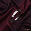 Banner Pulseira Masculina Prata Couro Topázio - Burgundy