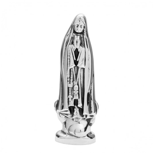 imagem Nossa Senhora de Fátima 5cm estatueta prata polida com terco Carmo Joalheiros para devoção e presente