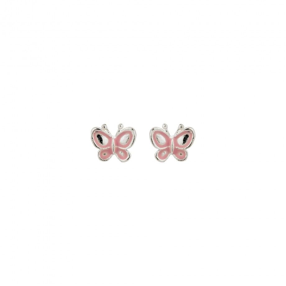 Carmo Joalheiros brincos borboleta infantil em prata com esmalte rosa, brincos de pino pequenos e delicados para criança