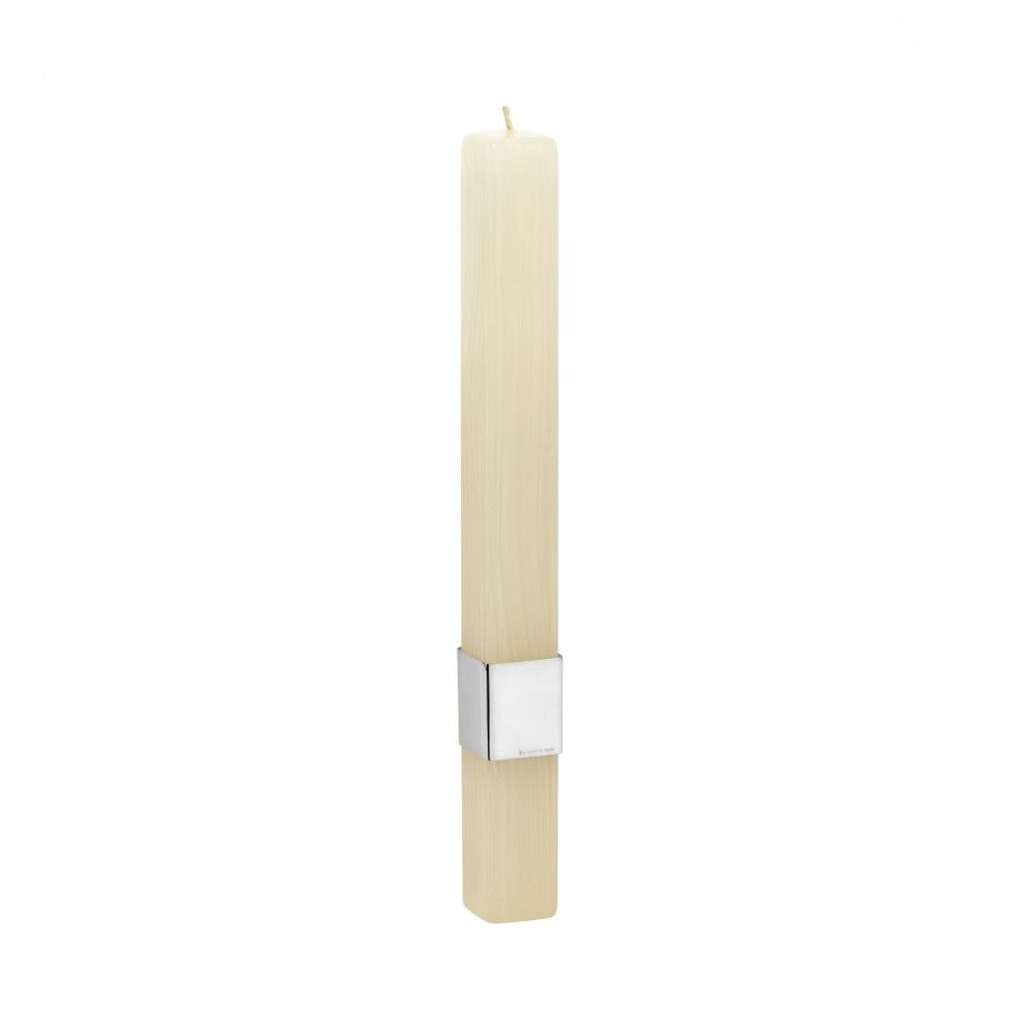 vela de batismo com prata Topázio 1874 vela creme com suporte de prata polida para cerimónia