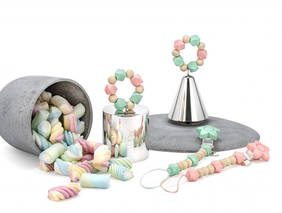 corrente de chupeta personalizada rosa Topázio 1874 com contas de silicone pastel e fecho seguro e prático