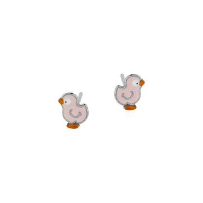 Carmo Joalheiros brincos infantil pintaínho em prata com esmalte rosa par de brincos em forma de pintainho